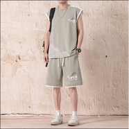 席臣冰絲運動(dòng)背心短褲套裝男士跑步健身大碼速干無(wú)袖坎肩籃球寬松tT恤 綠色 6XL建議225-245