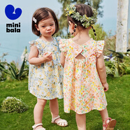 minibala純棉連衣裙女童寶寶甜美透氣輕薄A型2025夏季新款 黃綠色調00334 100