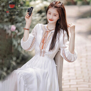 AEMAPE白色連衣裙2025春秋季新款氣質(zhì)優(yōu)雅中長(cháng)款波西米亞風(fēng)度假仙女裙子 白色 S 建議80-90斤