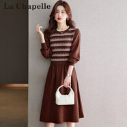 拉夏貝爾（La Chapelle）針織連衣裙女裝新款2025年秋冬裙小個(gè)子氣質(zhì)中長(cháng)款裙子 咖啡色 均碼 【建議95-145斤左右】