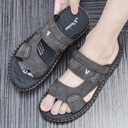 紅蜻蜓開(kāi)車(chē)涼鞋男夏季2025新款休閑外穿兩用防臭拖鞋沙灘鞋爸爸夏款涼拖 灰色 38