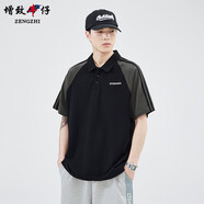 增致牛仔;ZENGZHI增致牛仔寬松涼感Polo衫短袖男士夏季新款透氣簡約百搭翻領上衣潮 黑色 均碼 m