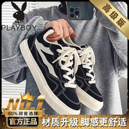 花花公子（PLAYBOY PHYSICAL）帆布男鞋2025新款春季男生百搭休閑板鞋學(xué)生布鞋運(yùn)動(dòng)黑色潮鞋透氣 黑色【款】 39