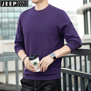 JEEP SPIRIT寬松繡標(biāo)男士長(zhǎng)袖t恤春秋季圓領(lǐng)套頭衫棉質(zhì)純色休閑上衣大碼體恤 黛紫 XL180/100A建議155-160斤