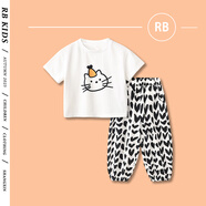 RB KIDS女童夏季套裝2025新款洋氣小女孩寶寶衣服兒童運動兩件套 米色（預售15天發(fā)貨） 110 (建議身高100-110cm)