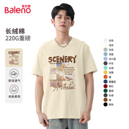 班尼路（Baleno）短袖t恤男220g重磅純棉體恤情侶款上衣青少年百搭打底衫休閑透氣 淺米#MB剪影晚霞D 3XL