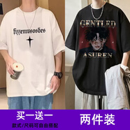 威覺（WEIJUE）【買一送一 包郵】美式男士t恤男夏季寬松休閑短袖潮牌五分袖體恤 T2549白+T2554黑 XL
