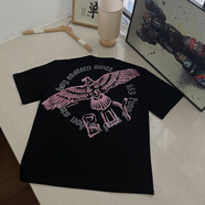 BOY潮牌夏季新款半袖boy寬松情侶圓領(lǐng)體恤衫飛鷹翅膀短袖T恤男女燙金 黑色 M 建議110-130斤