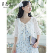 蒙森圖搭配吊帶裙子的開(kāi)衫短袖木耳曬衣女夏外搭短款仙氣雪紡小披肩 白色開(kāi)衫 M