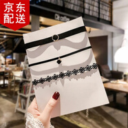 傾欣 高顏值鎖骨鏈黑色皮繩choker頸鏈鈴鐺項圈女生蕾絲綁帶情趣項鏈 3件套（天生尤物）