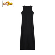 初徑歐美式辣妹黑色連衣裙女性感緊身法式氣質(zhì)御姐后媽開(kāi)叉包臀長(cháng)裙子 感黑色 S 修身彈力 建議85-95斤