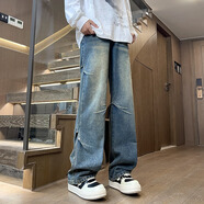 創(chuàng  )衿浩術(shù)短袖t恤男夏季潮流ins圓領(lǐng)加肥加大碼青少年寬松印花體恤衫上 K183藍色 XL[建議120-135斤] 均碼