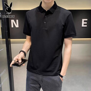 花花公子（PLAYBOY）翻領男士短袖t恤夏季新款純色polo衫半袖男人百搭上衣 A1833黑色 L 100-115斤左右