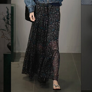 溶溶【春日繁花】RONGRONG 高腰藝術(shù)印花大擺蛋糕半身裙F26QQ782 藍色腰果花全彈力松緊腰 3636/ (95斤內溶溶尺碼) S