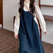 S.SOFEA日系復(fù)古裙子套裝女春季2025新款條紋背帶連衣裙長袖襯衫兩件套 毛呢背心裙【單件】 M 建議【100-110斤】