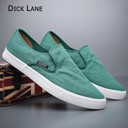 DICK LANE 迪克.雷恩品牌帆布鞋男新款一腳蹬懶人鞋英倫樂福鞋軟底老北京透氣休閑布鞋 綠色 42