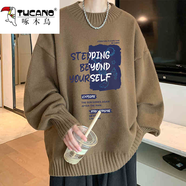 啄木鳥（TUCANO）針織毛衣男秋冬季圓領外套加絨加厚打底衫毛線衣青少年上衣服男裝 M18345B棕色 常規(guī) 2XL 約140-160斤可穿