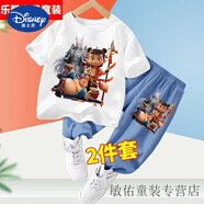 迪士尼哪吒2之魔童鬧海熬丙男童夏季短袖帥氣仿牛仔長(cháng)褲套裝兩件套 白色DZ09+仿牛仔長(cháng)褲-2件套 120 【建議身高105-115cm】