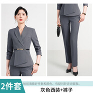 南極人售樓部管理層工作服女高端正式場合職業(yè)套裝西裝正裝酒店前臺工裝 灰色西裝+灰色褲子 S