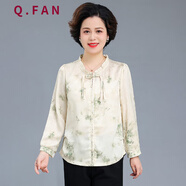 恰凡（QIAFAN）媽媽裝春夏雪紡衫套裝女2024新款洋氣中老年女裝夏季國風小衫上衣 杏色（上衣） XL （建議105斤以下）