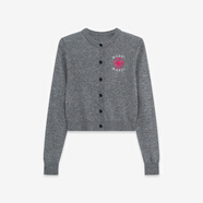 MARDI玫瑰logo刺繡羊毛衫24年秋冬新款修身顯瘦紐扣針織開衫女毛衣外套 TF901 灰色 均碼