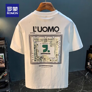 羅蒙（ROMON）夏季ins潮牌t恤男寬松薄款發(fā)泡印花休閑體恤男百搭涼感圓領(lǐng)短袖男 1098白色T恤 XL 碼 120-140斤