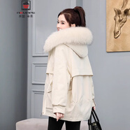 AEMAPE女款派克服女2025冬季新款短款?yuàn)A棉棉衣棉襖棉服加絨外套 白色 L 建議105-120斤