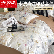 北極絨輕奢水洗冰絲印花四件套家用床上用品可裸睡雙人床單被套四季通用 雅漾 1.5m床單款-被套200*230cm四件套