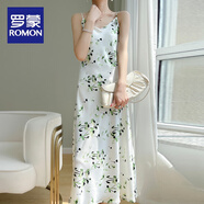 羅蒙（ROMON）夏季連衣裙長款感醋酸緞面吊帶裙小個子休閑百搭碎花打底裙 白色 M 【80-95斤】