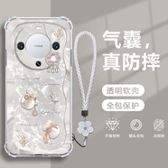幻彩殼 適用華為mate60Pro手機殼新款好運福袋蝴蝶氣囊殼全包透明防摔四角硅膠軟殼文藝小清新簡約散熱 透明O-好運福袋蝴蝶白【配白色手鏈】 華為MATE60PRO