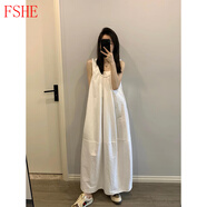 FSHE大碼法式感v領(lǐng)背心白色連衣裙女秋季設計感寬松顯瘦a字中長(cháng)裙子潮 白色 XL :建議120-135斤