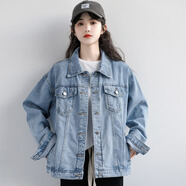 樂僖貝俫藍(lán)色牛仔外套女韓版bf風(fēng)寬松休閑春秋季 藍(lán)色 S
