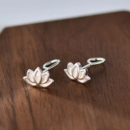 榛橙 999足銀彎鉤耳釘女小巧養(yǎng)耳洞不易過敏森系四葉草耳環(huán)簡約銀耳飾 S999銀 蓮花彎鉤E566