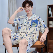 俊俊穗迪美（JUNJUNSUIDIMEI）睡衣男冰絲短袖夏季夏天薄款學(xué)生卡通青少年男士加大碼家居服套裝 冰絲-Z3392芝麻街 XL (高170-175CM 125-145斤)