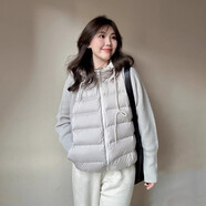 俏博萊新款輕薄棉襖針織袖拼接羽絨棉服女裝短款假兩件連帽棉衣外套保暖 灰色 M 建議【90--105】斤