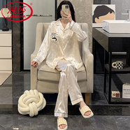 浪莎（LangSha）輕奢感冰絲睡衣女春秋季三件套裝短袖薄款夏天大碼胖家居服 JV-88080雙長(cháng) L