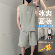AFILMBY夏天T恤套裝男潮流男士休閑運(yùn)動(dòng)套裝短袖t恤套裝男夏季衣服男夏裝 5829豆綠 M (90-105斤)