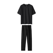 網(wǎng)易嚴(yán)選【涼感】T學(xué)家短袖男款2025夏索羅娜白色T恤寬松男女上衣 黑色T+黑鎳褲 3重涼感T+冰絲防曬 M