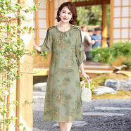 情羅蘭媽媽夏裝連衣裙雪紡短袖裙子中老年女裝40歲50夏天洋氣遮肚旗袍裙 1713629淺綠 XL 建議100斤以?xún)?
                                         title=