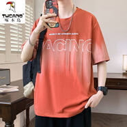啄木鳥（TUCANO）漸變色短袖t恤男夏季美式復古印花半袖體恤青少年休閑圓領(lǐng)上衣服T 10217-Q7704紅色 4XL (約180~200斤可穿)