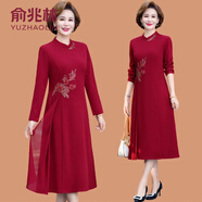 俞兆林（YUZHAOLIN）喜婆婆婚宴裝春秋洋氣媽媽結(jié)婚禮服中年女大碼高貴連衣裙旗袍 紅色 2XL (參考115-130斤)