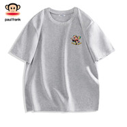 大嘴猴（PAUL FRANK）PaulFrank/夏季新款短袖男女情侶裝淺米純棉t恤寬松體恤D 麻灰(p拼圖碎片胸標(biāo)) 【純棉】 S 165