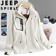 JEEP SPIRIT吉普沖鋒衣男春秋夾克外套寬松連帽戶外運(yùn)動(dòng)登山服男裝 象牙白  L