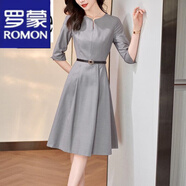 羅蒙（ROMON）輕奢女裝連衣裙女2023春夏新款氣質(zhì)七分袖收腰顯瘦西裝裙子女 灰色 L