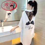 浪莎（LangSha）冰絲睡裙女夏季2025年新款網(wǎng)紅風(fēng)性感寬松大碼襯衫睡衣可外穿 1182黑蕾絲蝴蝶結 3XL 【160-180斤】
