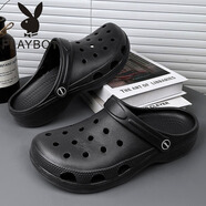 花花公子（PLAYBOY PHYSICAL）花園鞋女洞洞鞋男款涼拖夏季新款純色涼鞋情侶包頭沙灘鞋男士 黑色 36