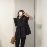 冠貿(mào)裴微胖美眉短袖白色襯衫夏季時(shí)尚潮 黑色 M 建議80-100斤