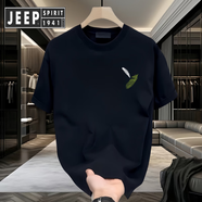 JEEP SPIRIT吉普男士短袖恤夏季薄款潮牌寬松休閑印花半袖衣服男款重磅體恤 黑色【前左側(cè)小圖K1098 兩片小羽 S 建議90-100斤