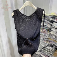 酥享法式復古鏤空馬甲背心女夏季氣質(zhì)抽繩v領(lǐng)針織民族風(fēng)吊帶外穿上衣 黑色 S
