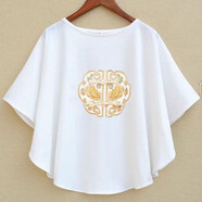 Lauaird大碼300斤冰絲夏季新中式國風(fēng)印花短袖圓領(lǐng)百搭顯遮肉T恤蝙蝠衫 白色 XL 150-190斤